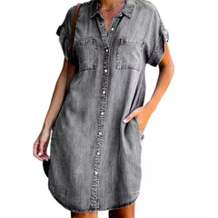 Light Blue Button Front Denim Shirt Dress