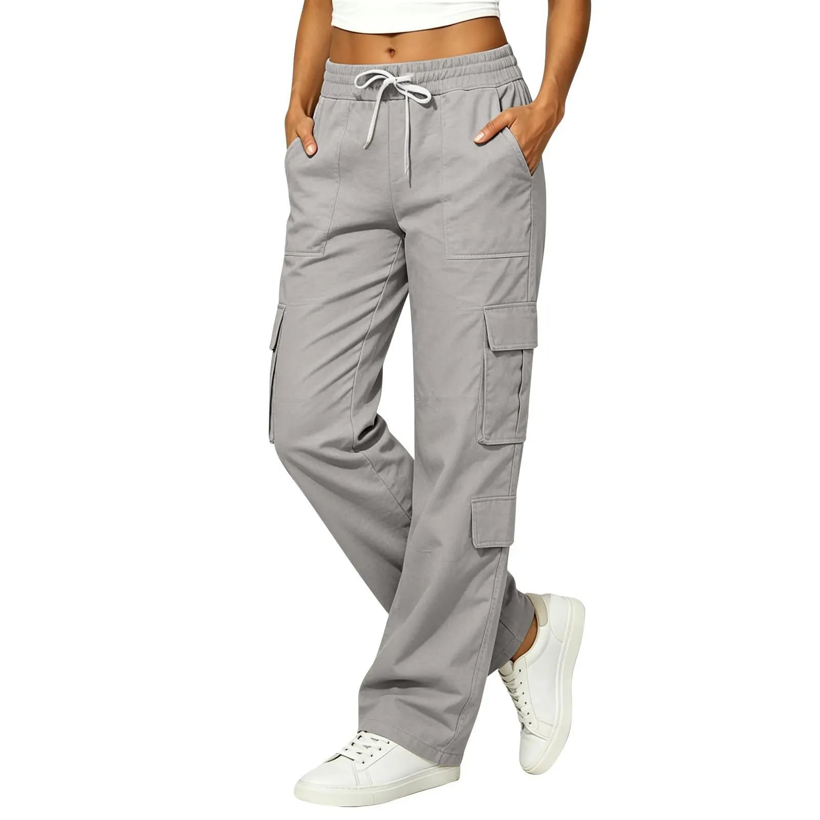 Mid Waist Straight Leg Cargo Pants