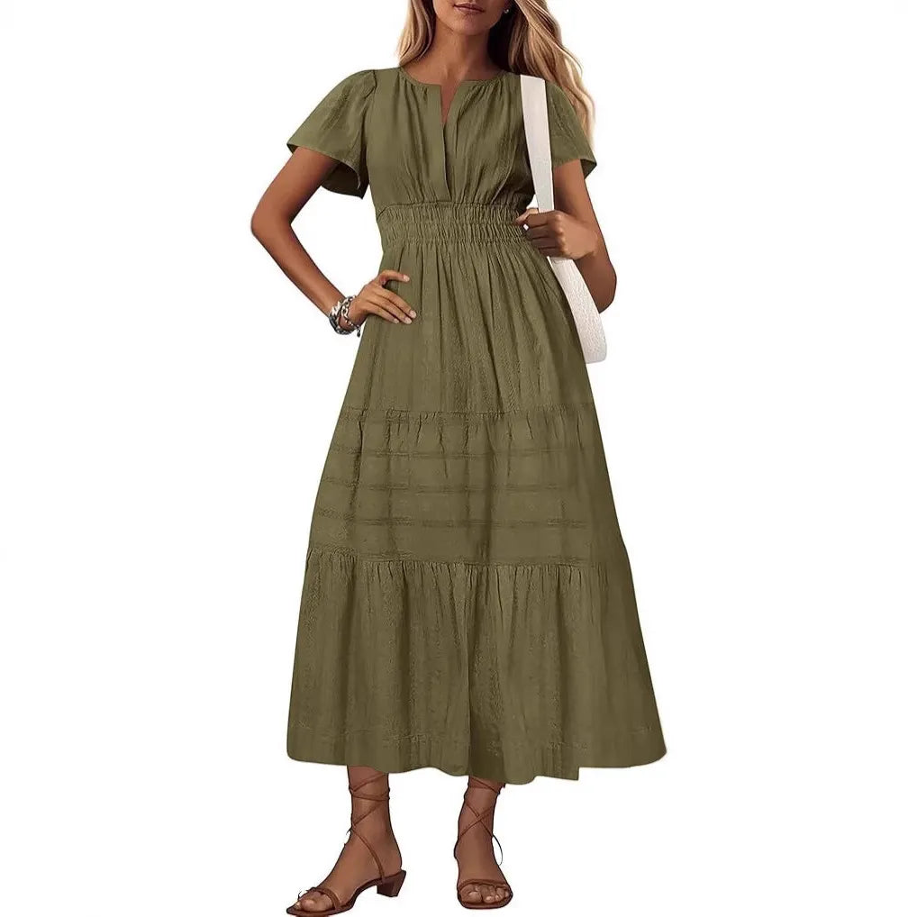 V-Neck Smocked Waist Tiered Maxi Dress