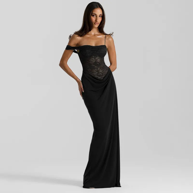 Lace Corset Off Shoulder Maxi Dress