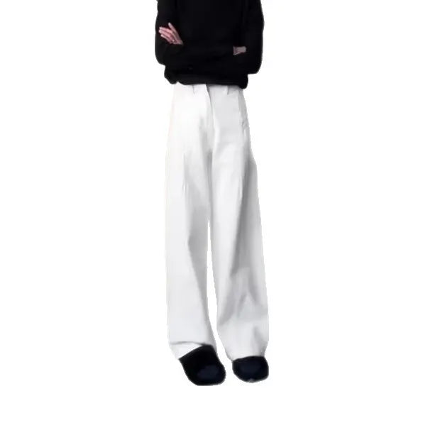 High Waist Solid White Wide Leg Jeans