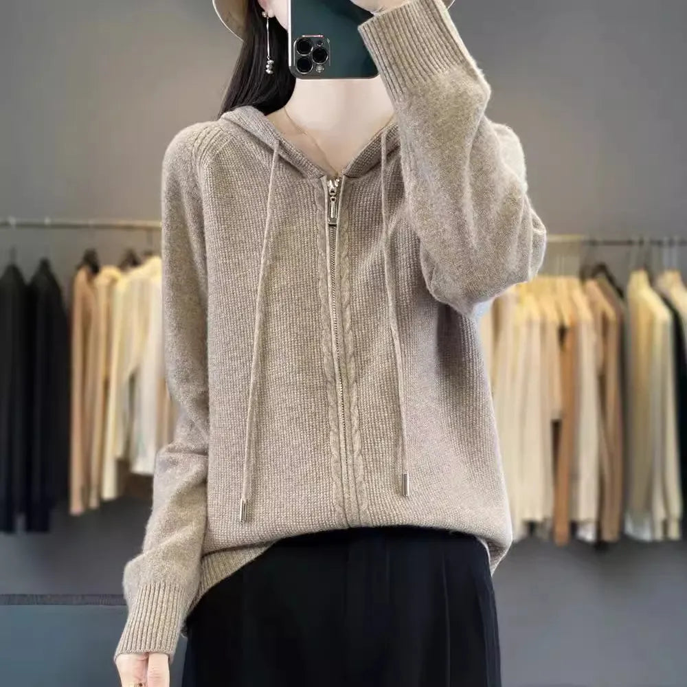 Double Zip Up Cable Knit Sweater Coat