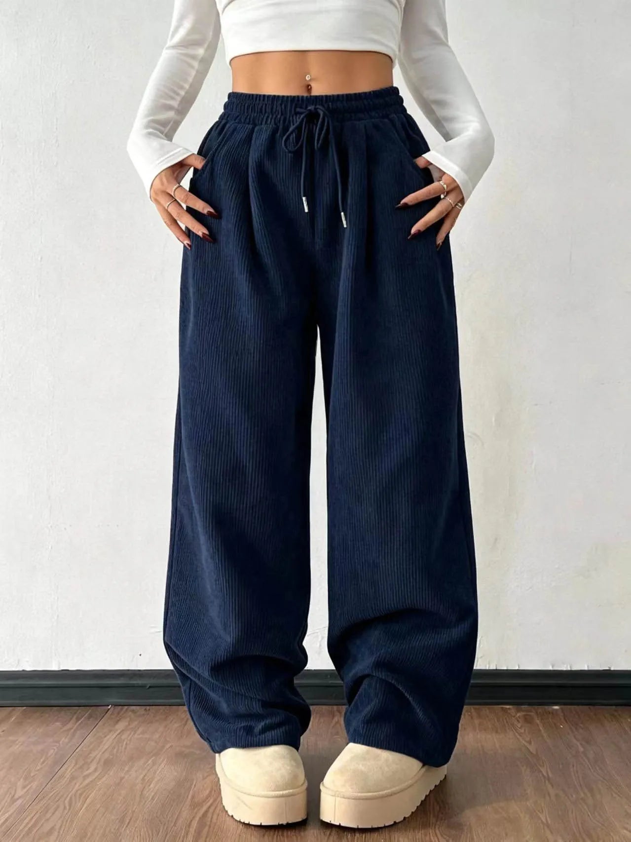Drawstring Waist Straight Leg Casual Pants