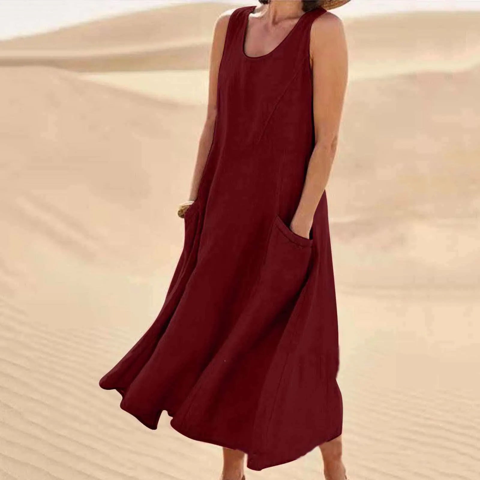 Sleeveless Loose Long Maxi Dress With Pockets