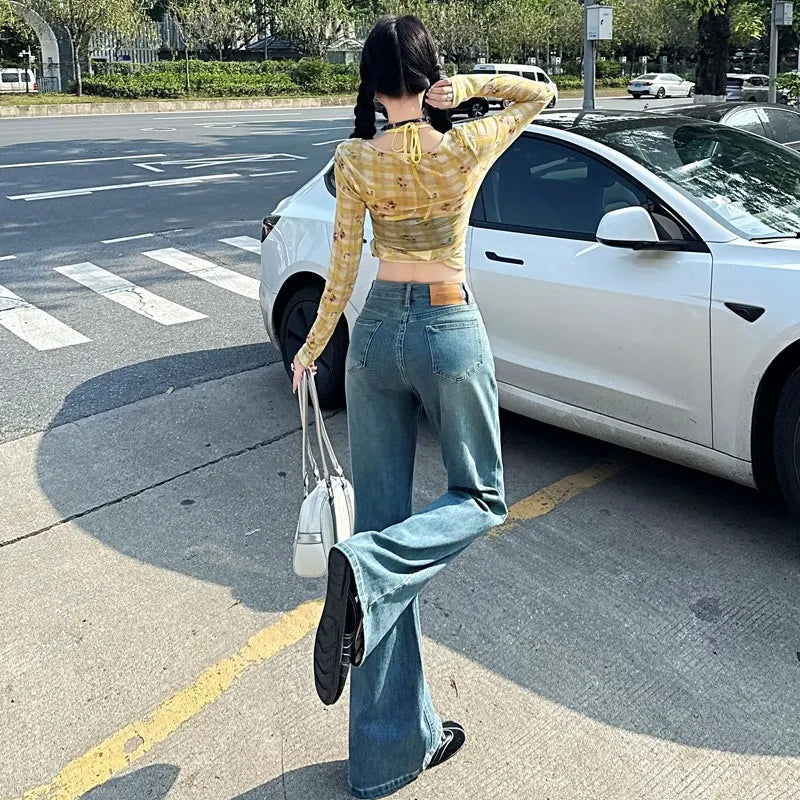High Waist Micro Stretch Vintage Flare Denim Jeans