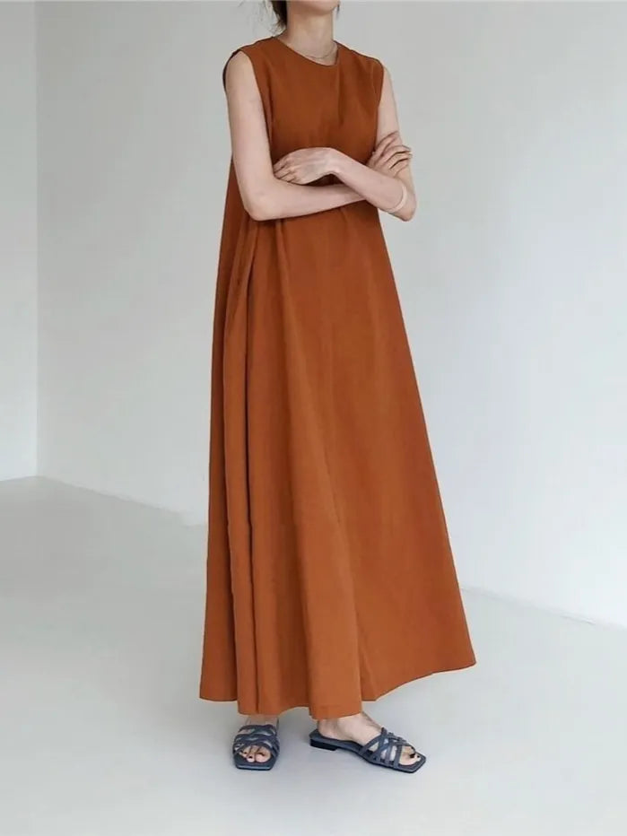 Round Neck Sleeveless Linen Maxi Dress