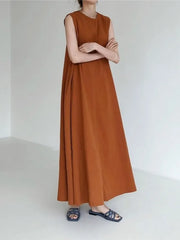 Round Neck Sleeveless Linen Maxi Dress