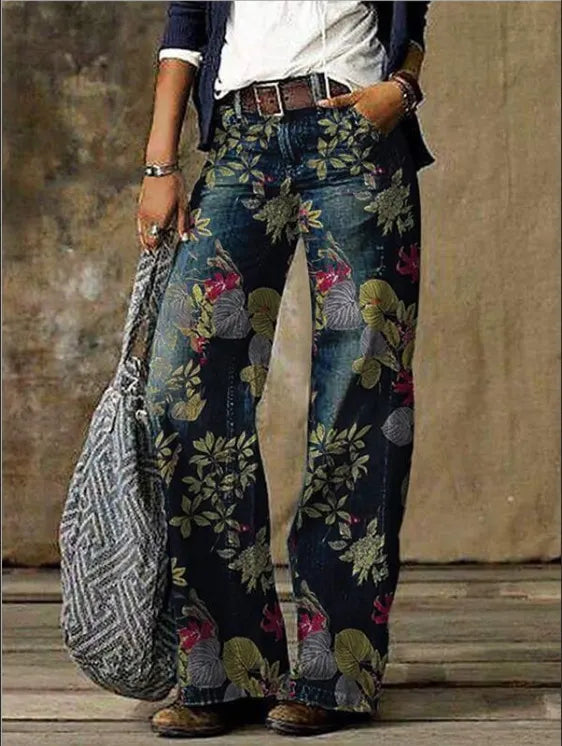 Printed Flare Work Pants