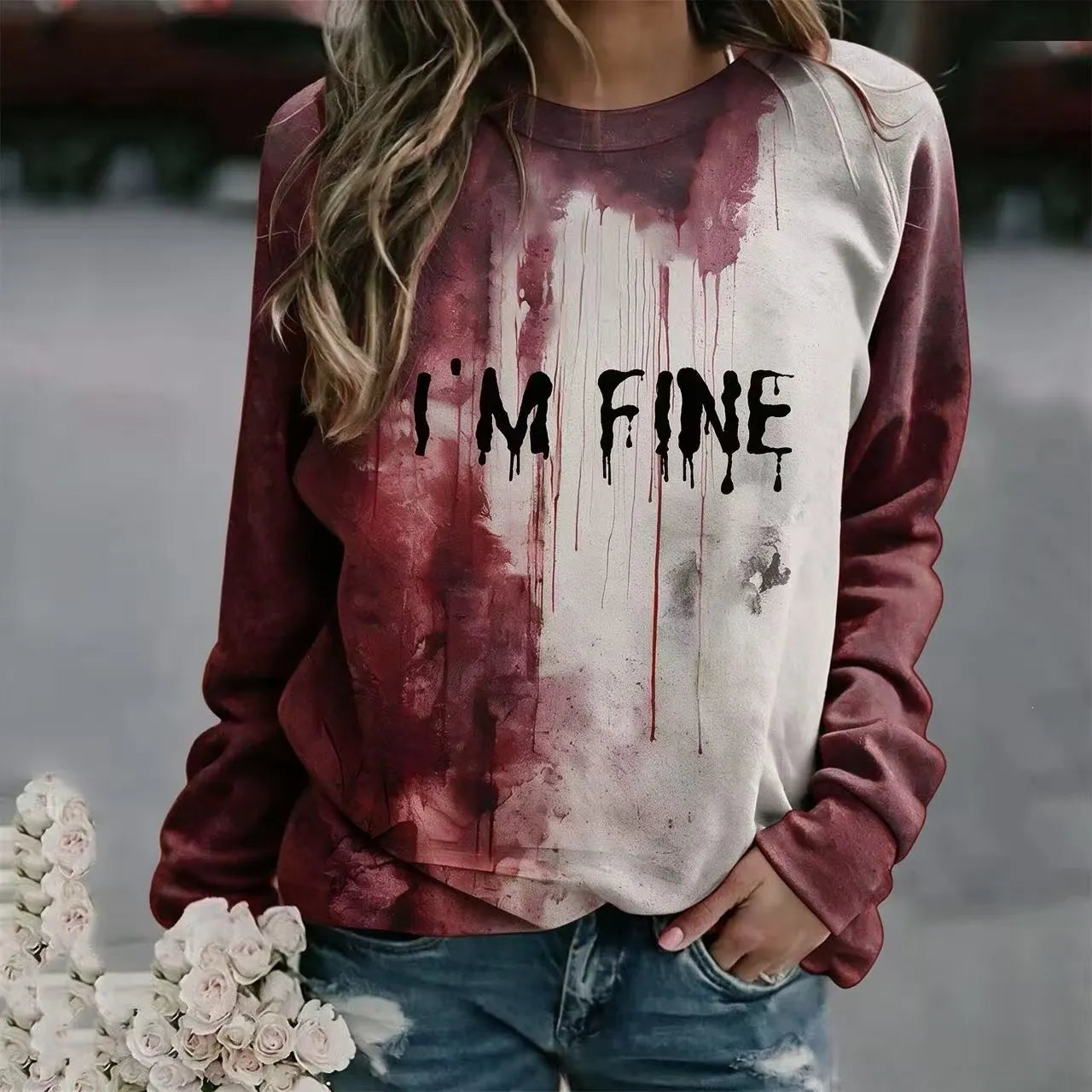 Halloween Tie‑Dye Letter Print Crew Neck Sweatshirt