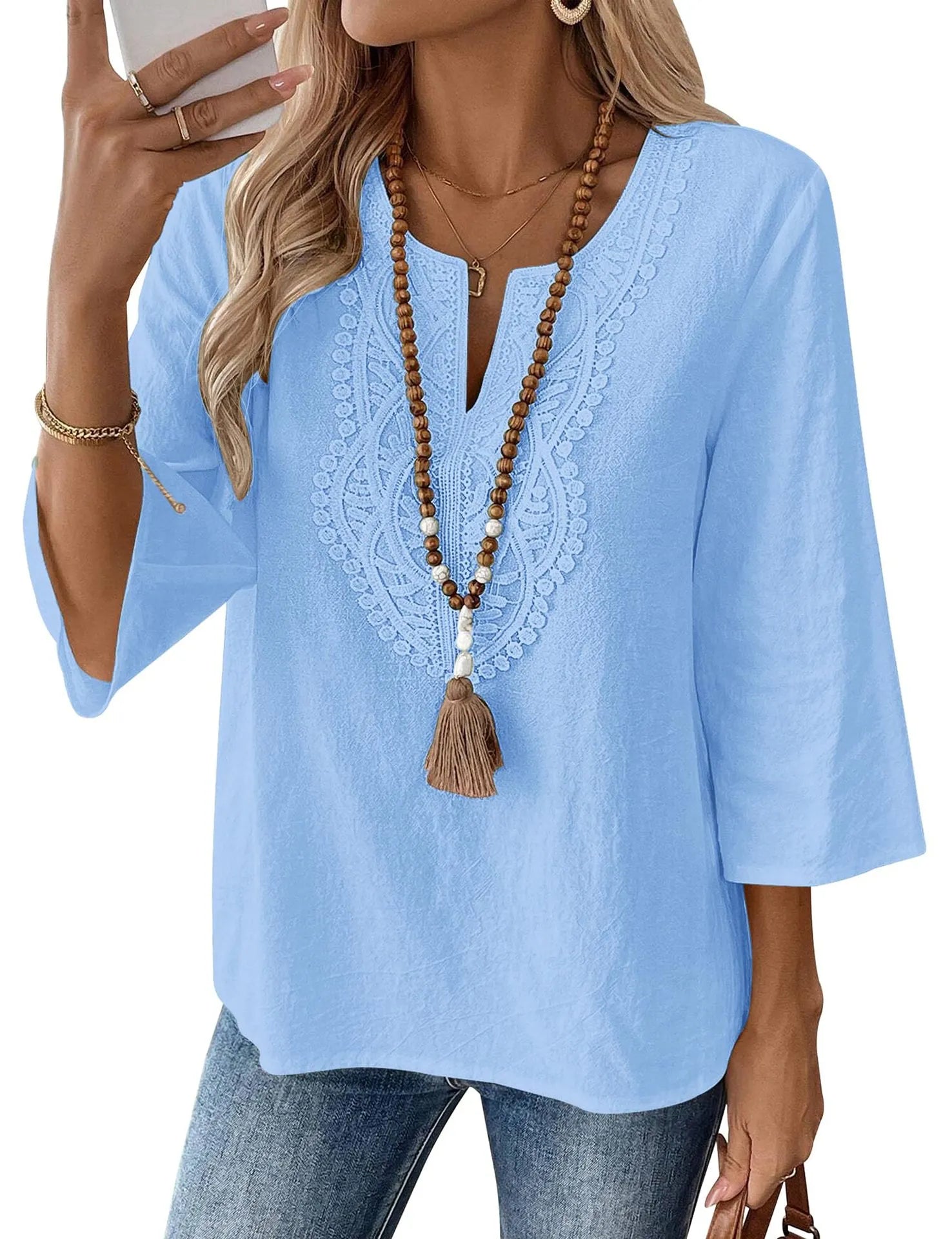 Casual 3/4 Sleeve Loose Fit Tunic Top