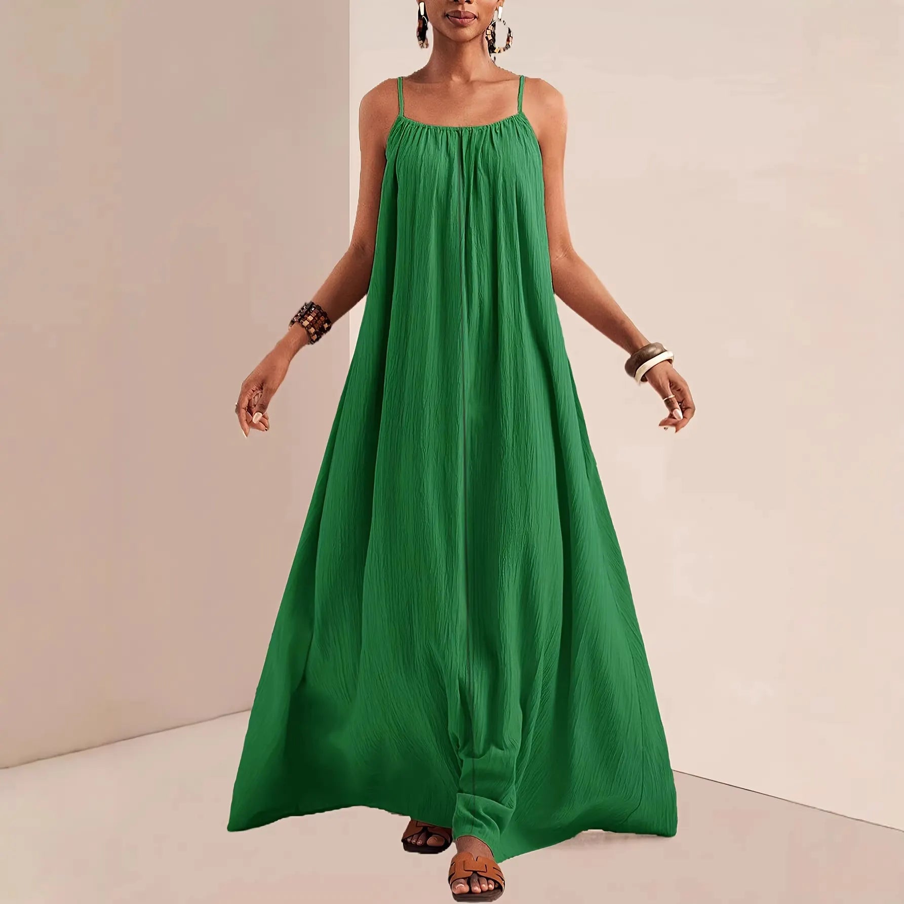 Solid Color Spaghetti Strap Loose Maxi Dress