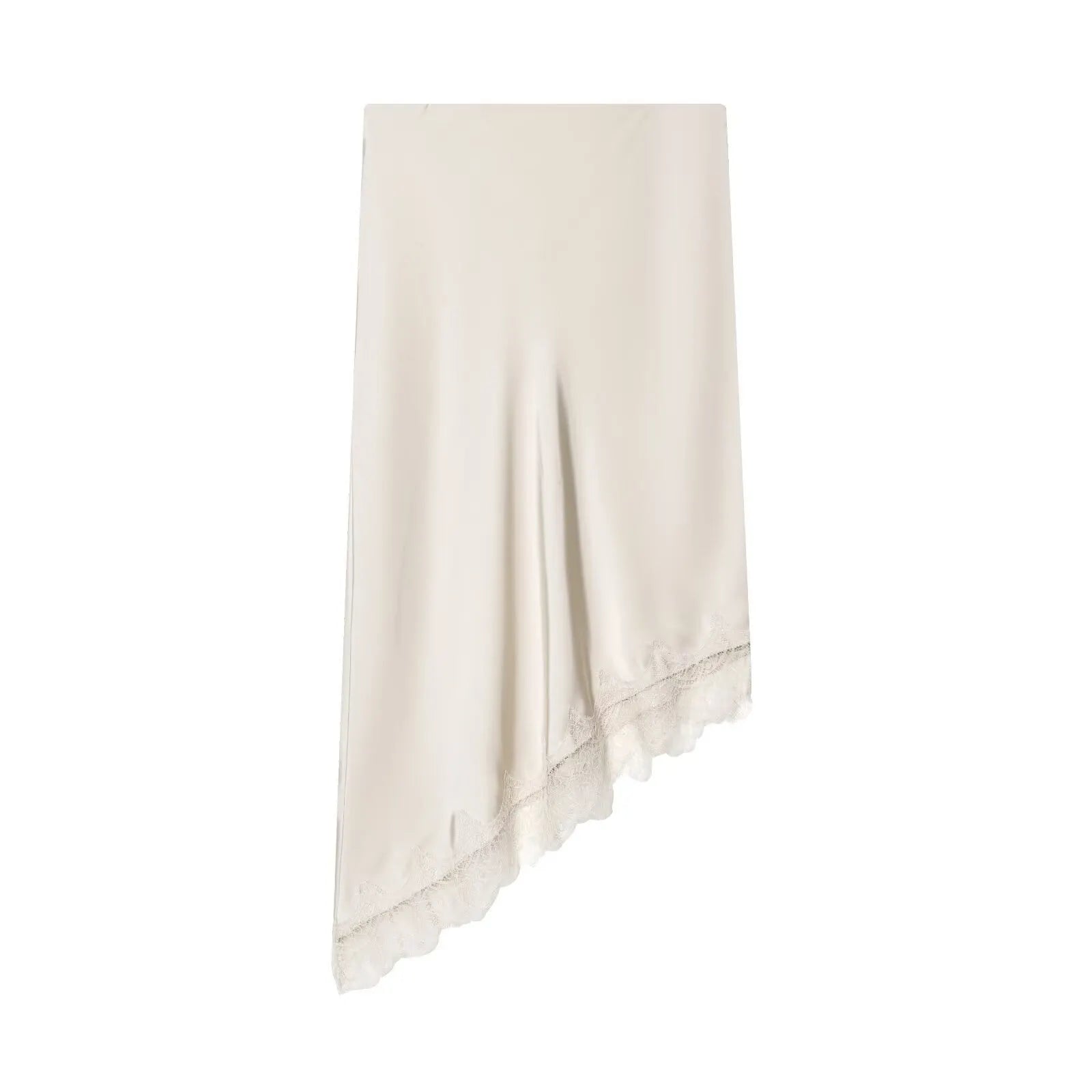 Solid Color Satin Lace Trim Irregular Hem Midi Skirt