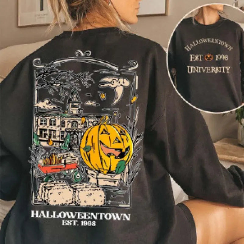 Halloween Leopard Pumpkin Print Crew Neck Sweatshirt