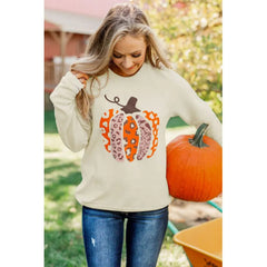 Halloween Leopard Pumpkin Print Crew Neck Sweatshirt