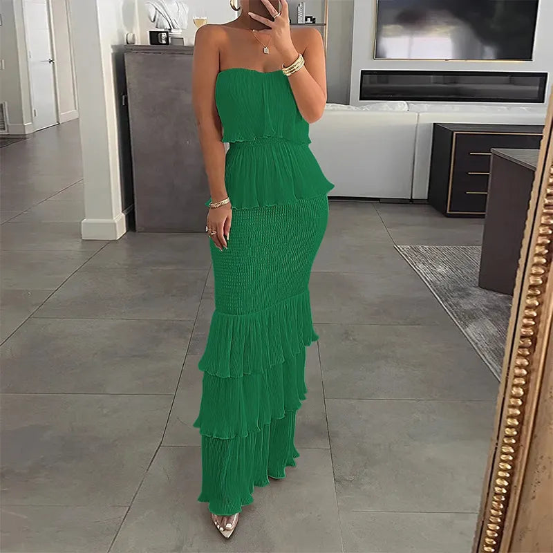 Strapless Ruffle Slim Long Dress