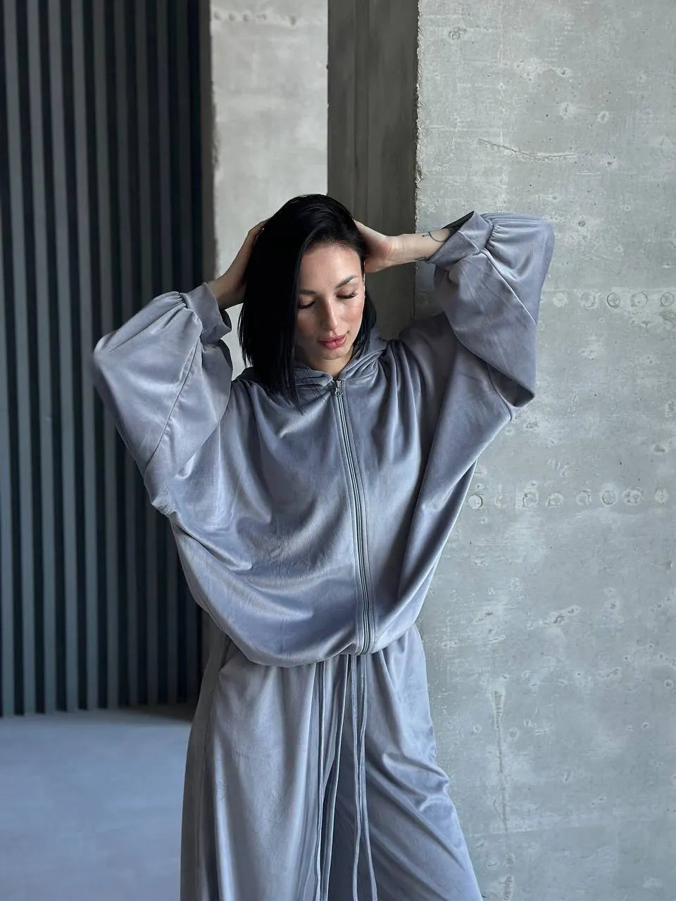 Solid Casual Long Sleeve Top & Wide Leg Pants Streetwear