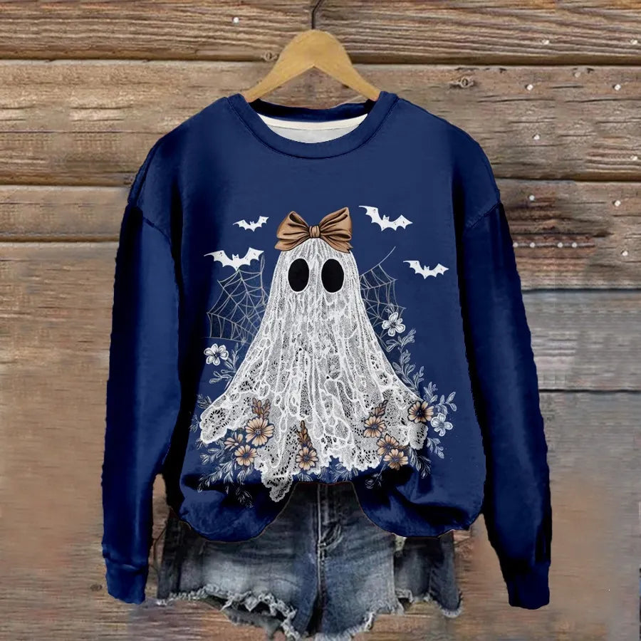 Halloween Witch Pumpkin Print Crew Neck Sweatshirt