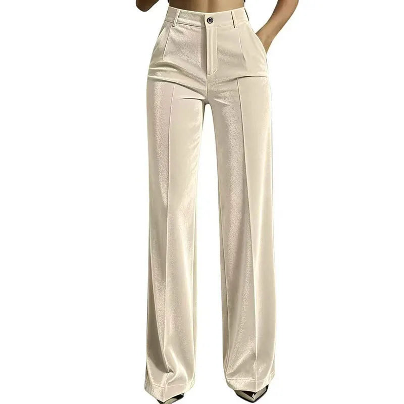 Mid-High Waist Golden Velvet Straight Leg Suit Pants