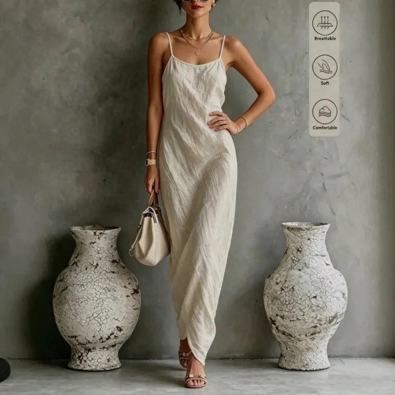 Square Neck Asymmetric Hem Sleeveless Slip Maxi Dress