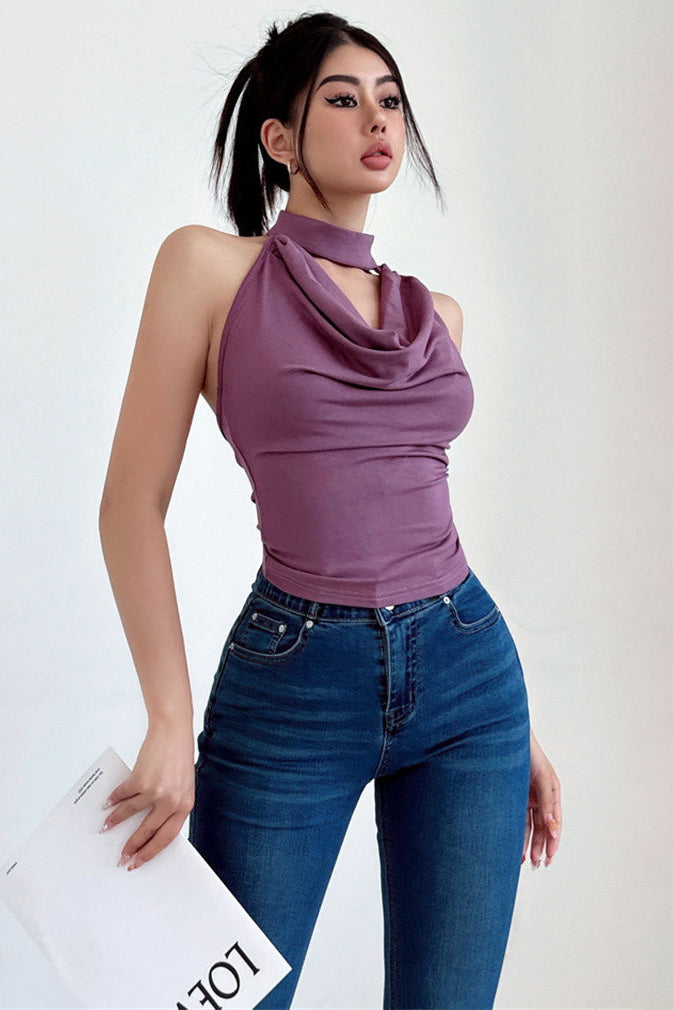 Halter Backless Ruffle Vest Tank Top