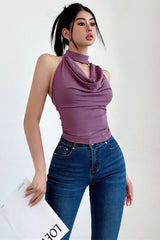 Halter Backless Ruffle Vest Tank Top