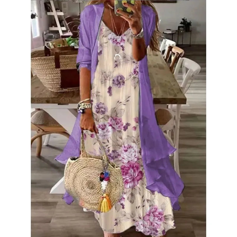 Printed V Neck Cami Long Dress