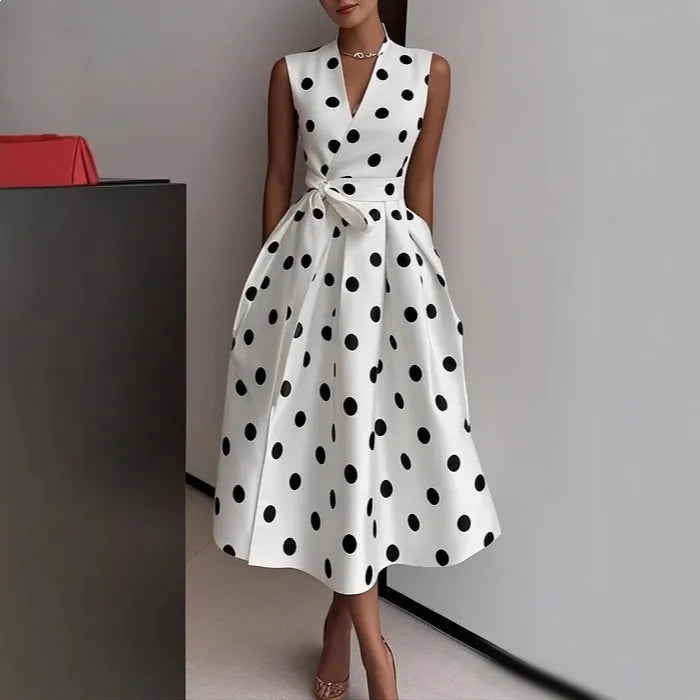 Polka Dot Sleeveless V-Neck Tutu Maxi Dress