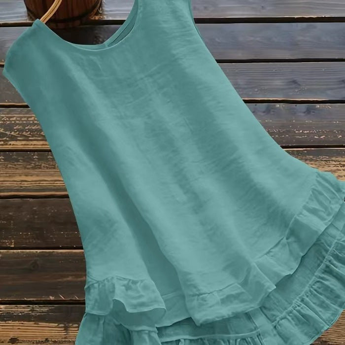 White Sleeveless Ruffled Hem Top