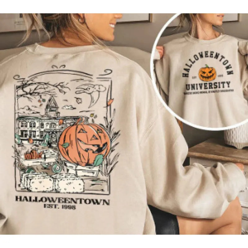 Halloween Leopard Pumpkin Print Crew Neck Sweatshirt