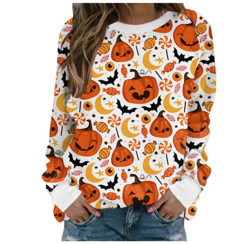 Halloween Bat Print Crew Neck Sweatshirt