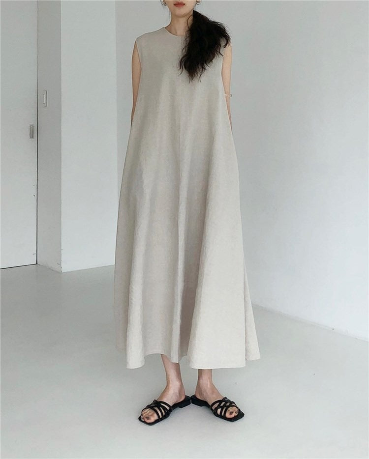 Round Neck Sleeveless Linen Maxi Dress