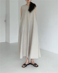 Round Neck Sleeveless Linen Maxi Dress