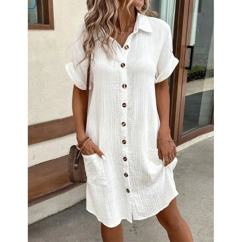 Button Front Pocket Shirt Midi Dress