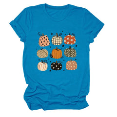 Leopard Floral Plaid Pumpkin Casual Short Sleeve Tee