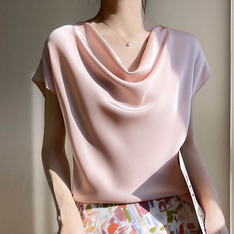 Cowl Neck Short Sleeve Blouse