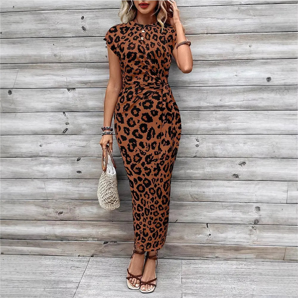 Leopard Print Twist Waist Midi Dress