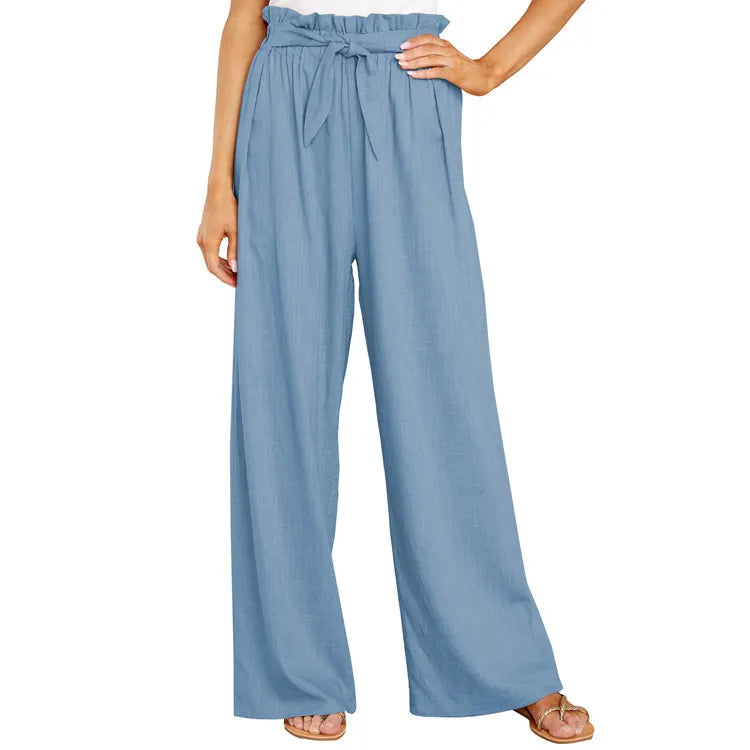 Light Blue Paperbag Waist Wide Leg Pants