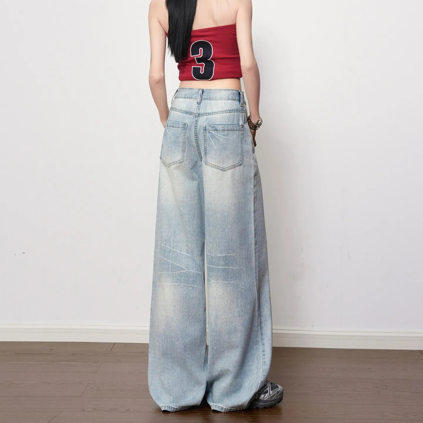 Ultra Low Waist Non-Stretch Retro Wide Leg Denim Jeans