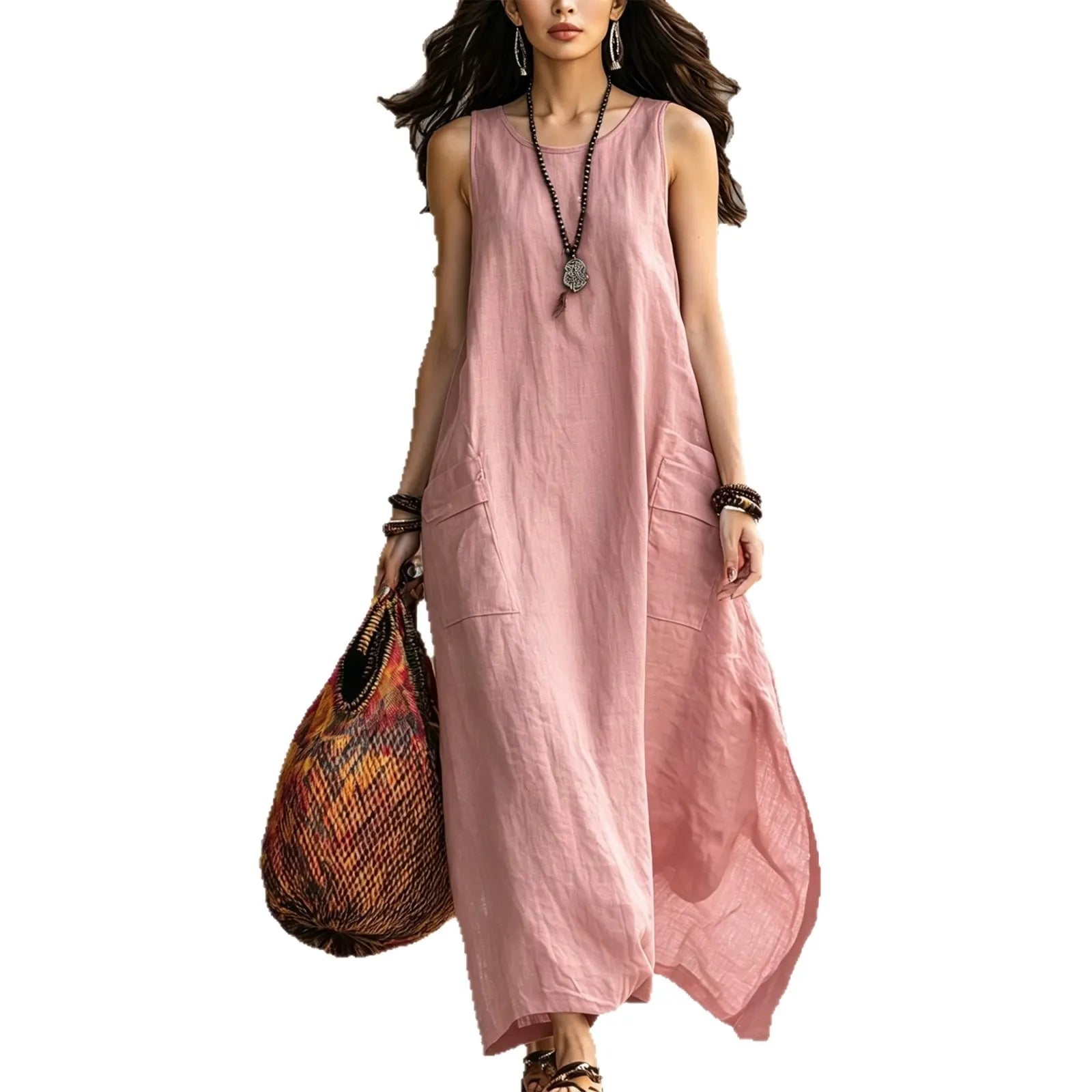 Solid Color Sleeveless A-line Maxi Dress