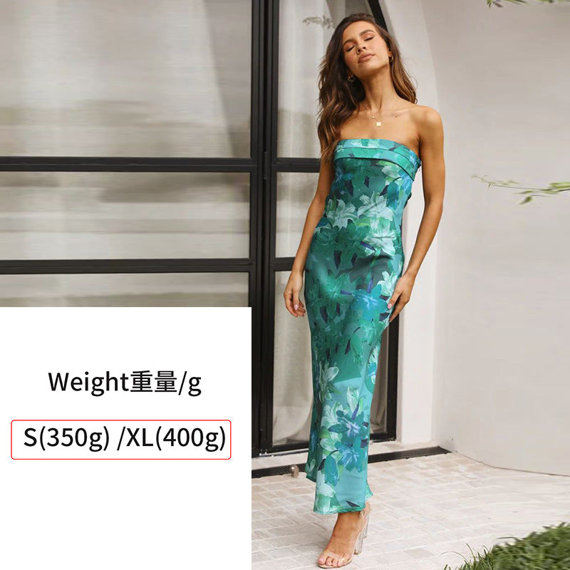Orange Strapless Satin Slip Maxi Dress
