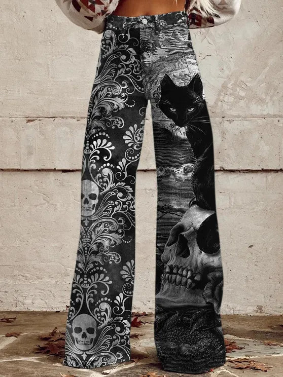 Printed Flare Work Pants