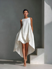 Linen Blend Sleeveless High-Low Dress