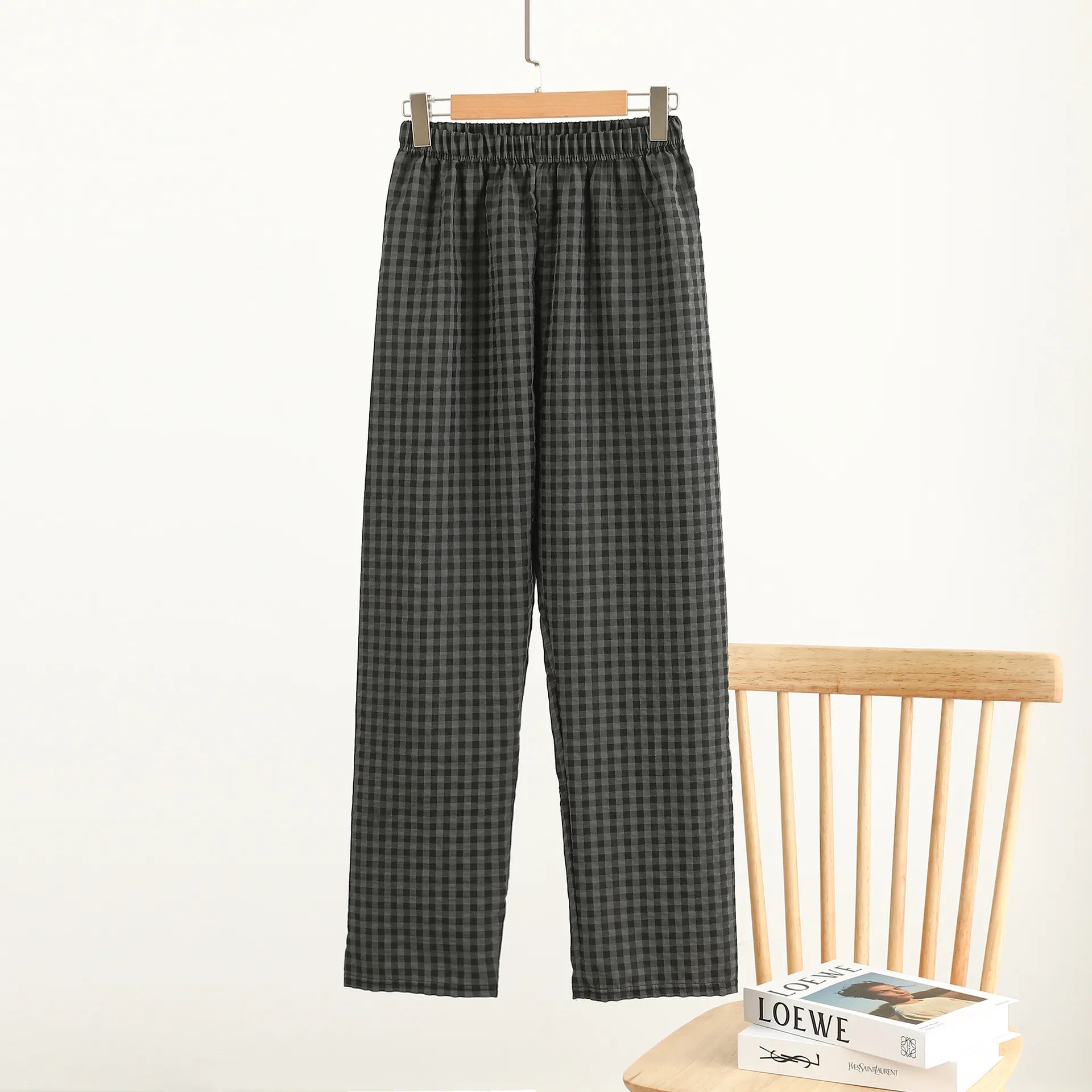 Plaid Elastic Waist Wide Leg Pants