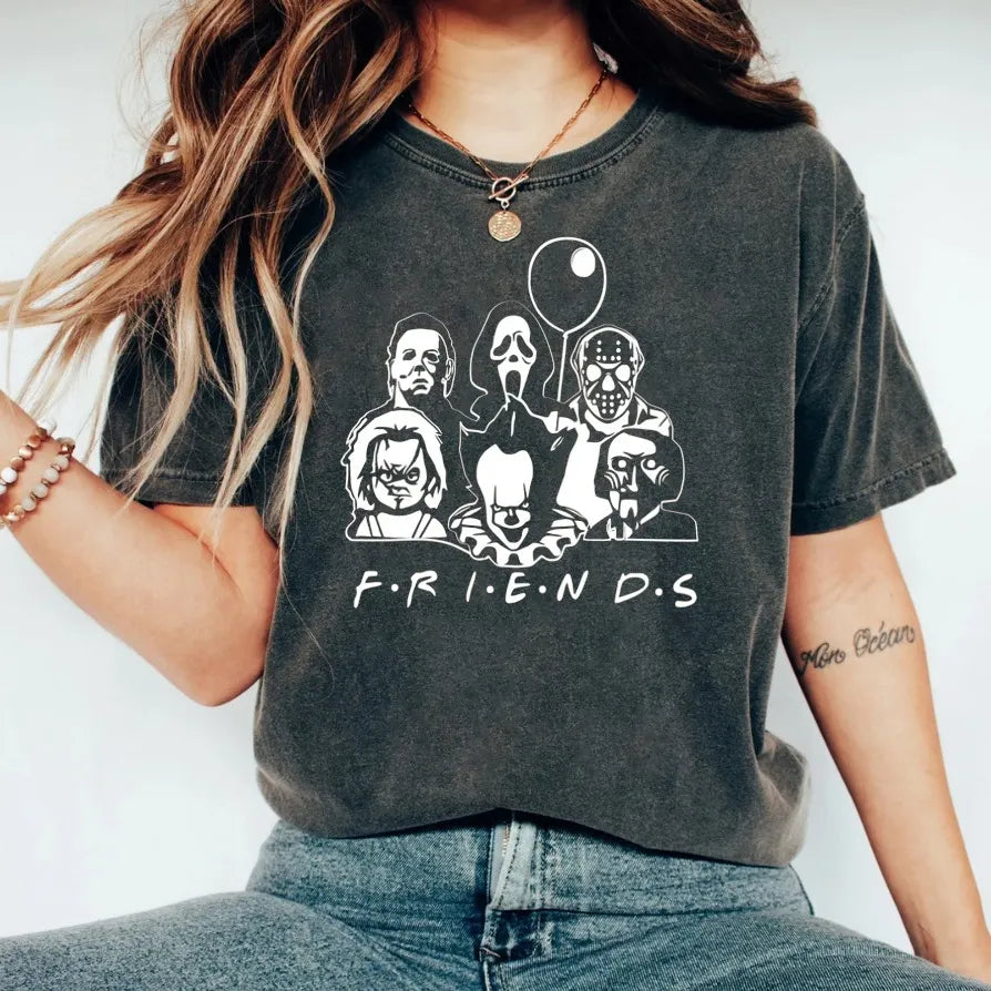 Halloween Skull Face Print Crew Neck Short Sleeve T‑Shirt