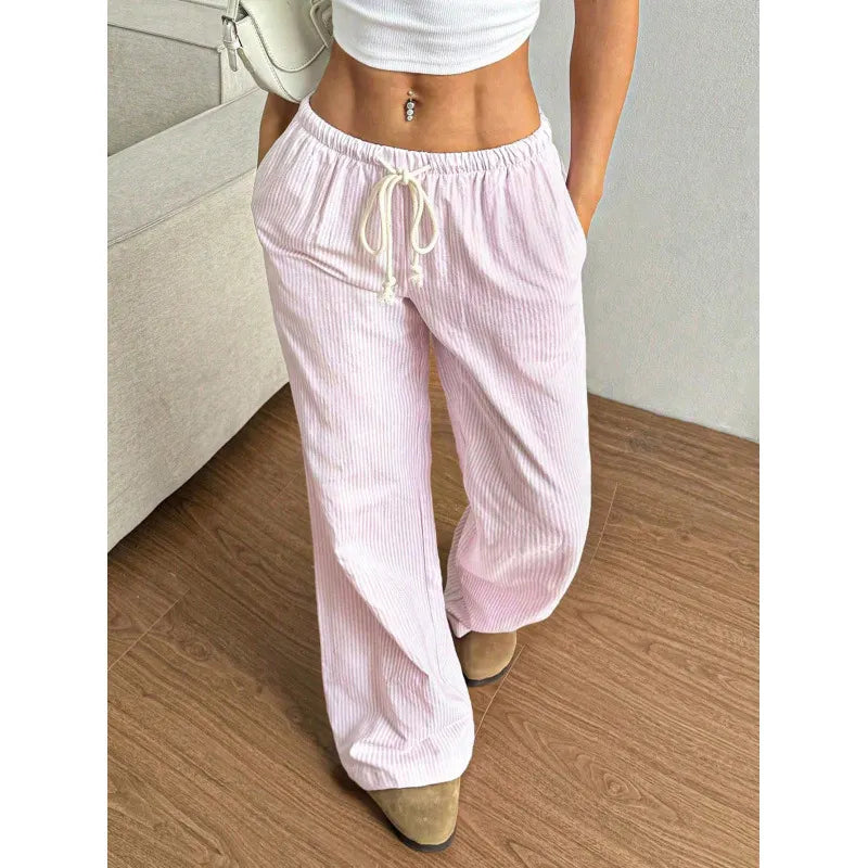 Striped Drawstring Wide Leg Pants