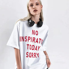 Four Lines Red Letter Print Crew Neck Oversized Loose Cotton Short Sleeve T-shirt