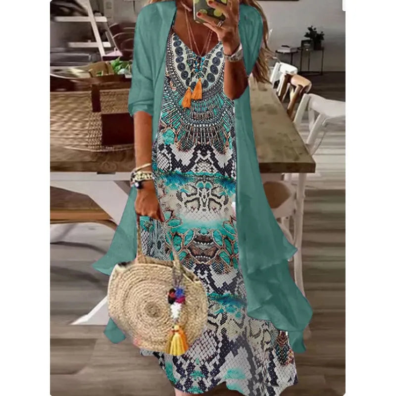 Printed V Neck Cami Long Dress