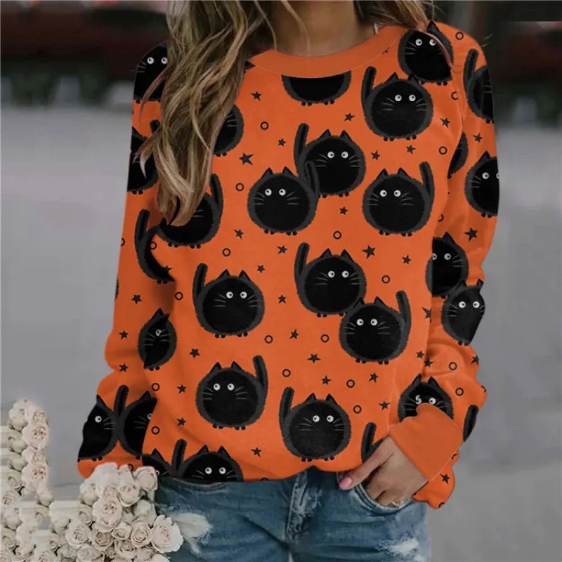 Halloween Bat Print Crew Neck Sweatshirt