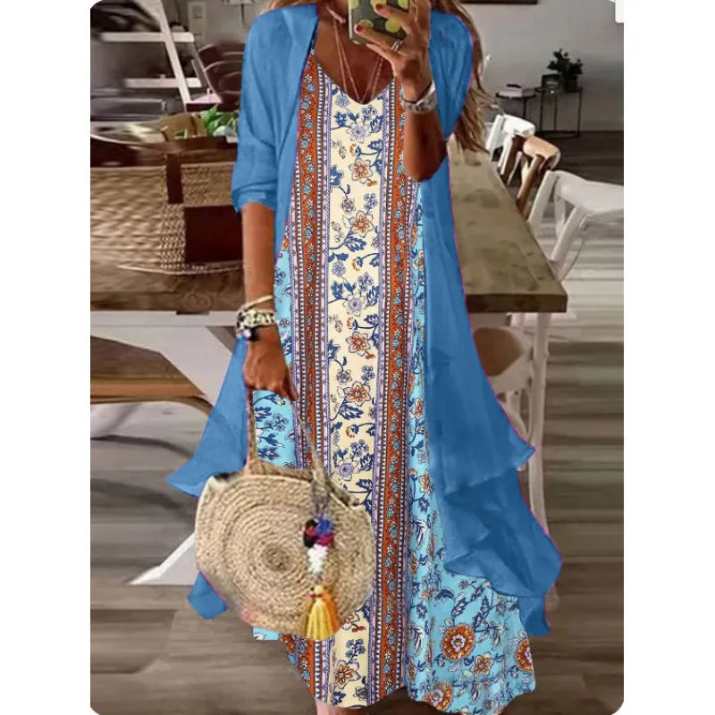 Printed V Neck Cami Long Dress