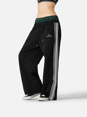 Plaid Waistband Stripe Wide Leg Grey Sweatpants
